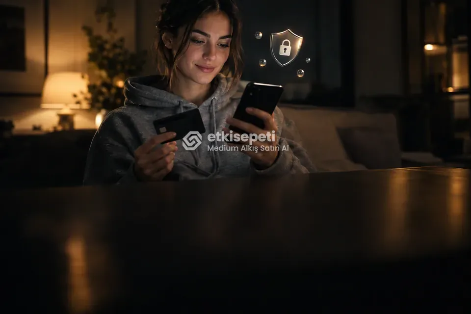 Kart ve telefonla güvenli ödeme yapan bir kullanıcı