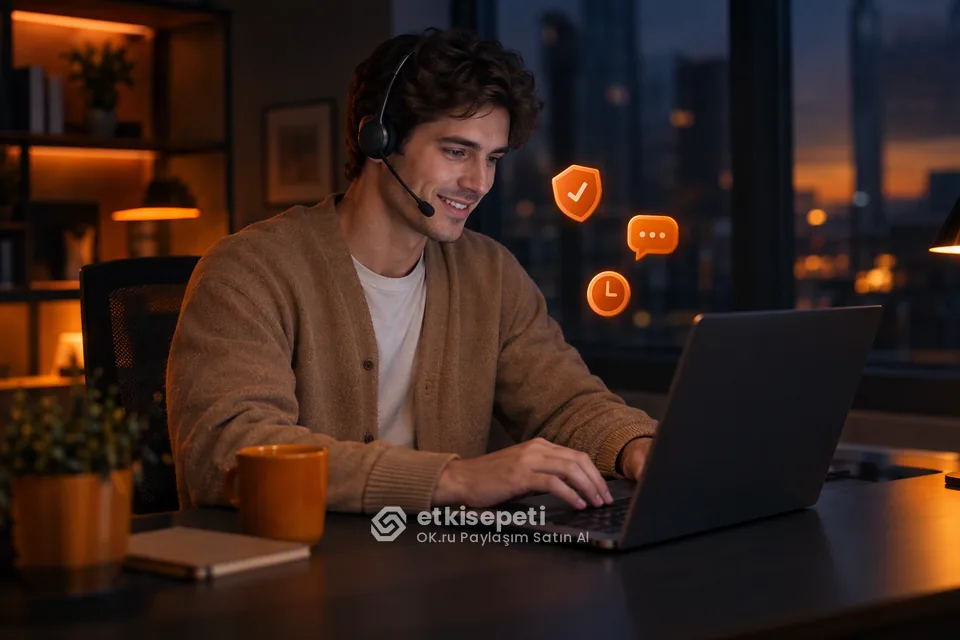 Destek uzmanı OK.ru Paylaşım siparişlerini panelden takip ediyor