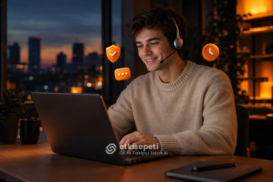 Destek uzmanı OK.ru Takipçi siparişlerini panelden takip ediyor