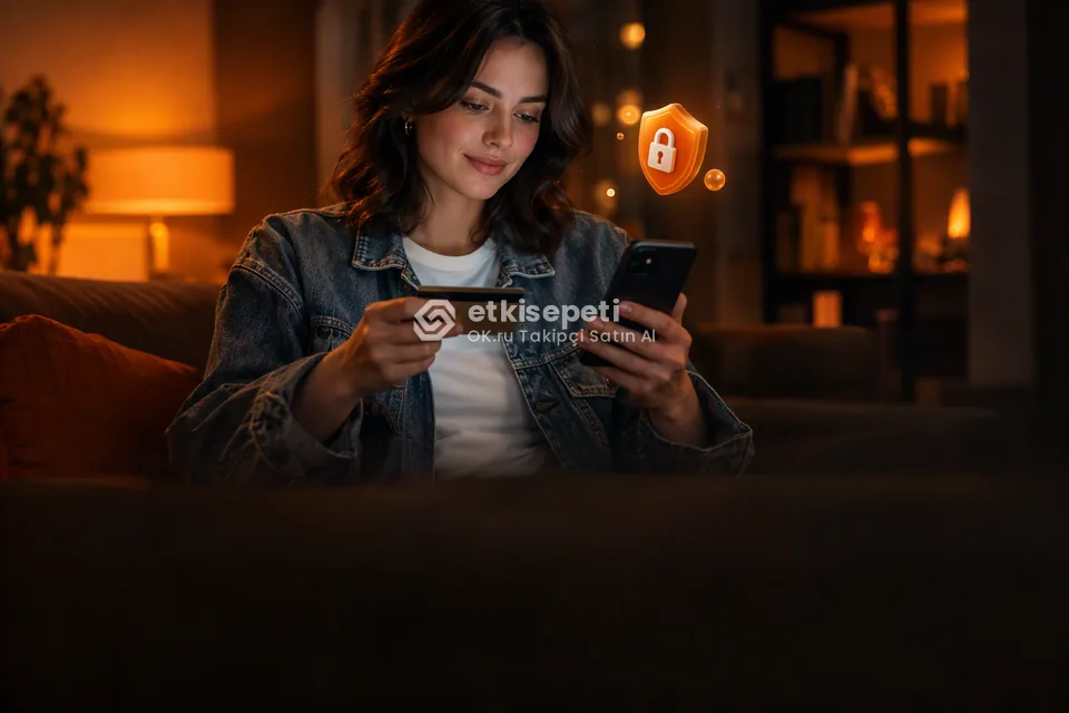 Kart ve telefonla güvenli ödeme yapan bir kullanıcı