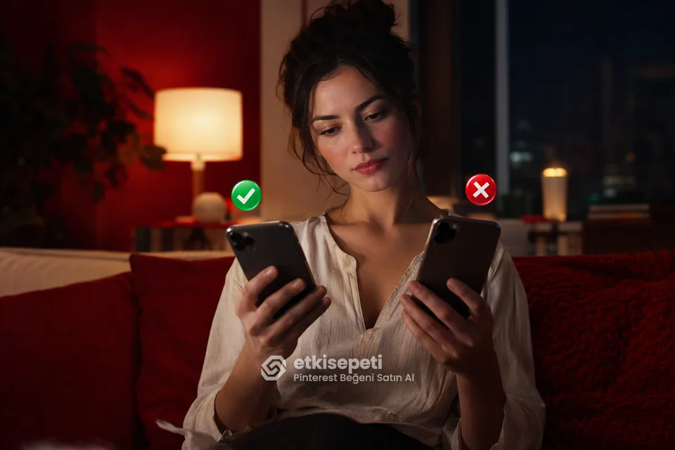 İki seçeneği karşılaştırarak Pinterest Beğeni için site seçen bir kullanıcı