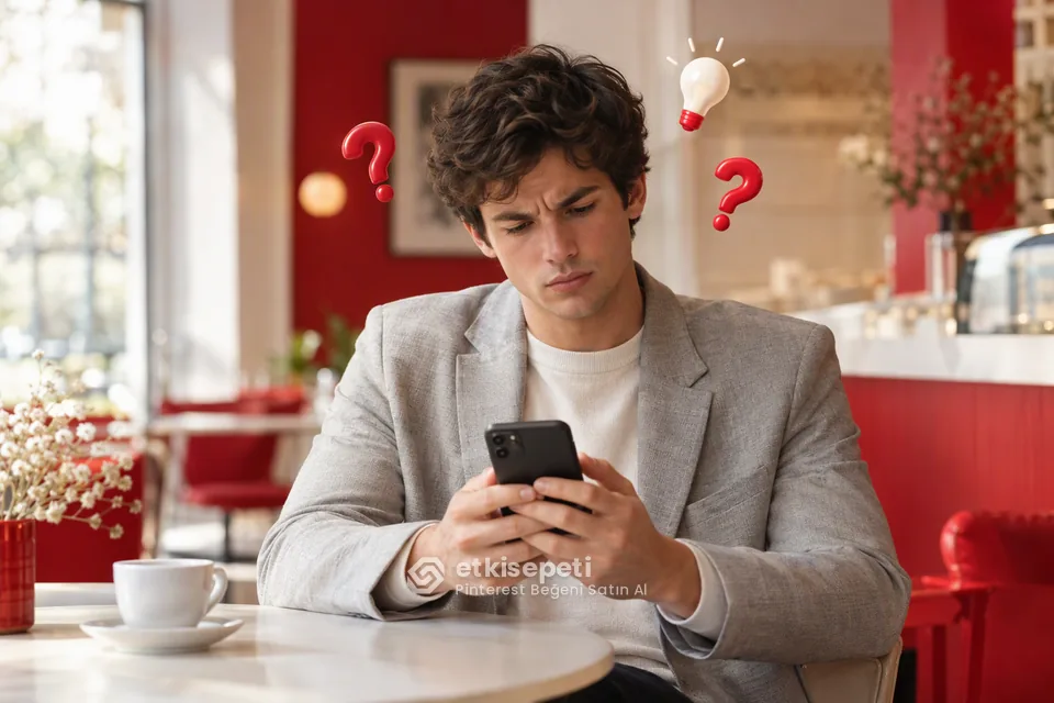 Pinterest Beğeni satın almadan önce sorularını düşünen bir kullanıcı