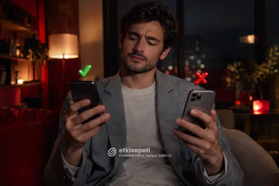 İki seçeneği karşılaştırarak Pinterest Pano Takipçi için site seçen bir kullanıcı