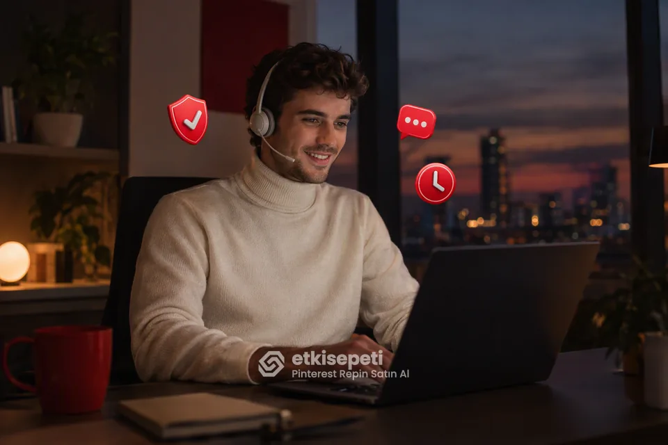 Destek uzmanı Pinterest Repin siparişlerini panelden takip ediyor