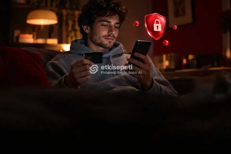 Kart ve telefonla güvenli ödeme yapan bir kullanıcı