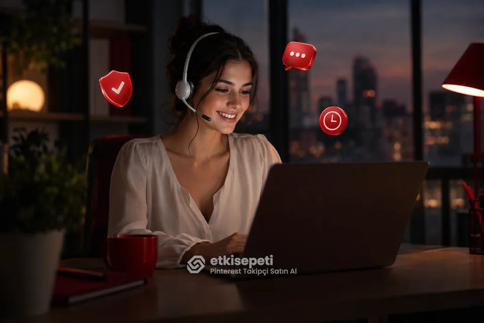 Destek uzmanı Pinterest Takipçi siparişlerini panelden takip ediyor
