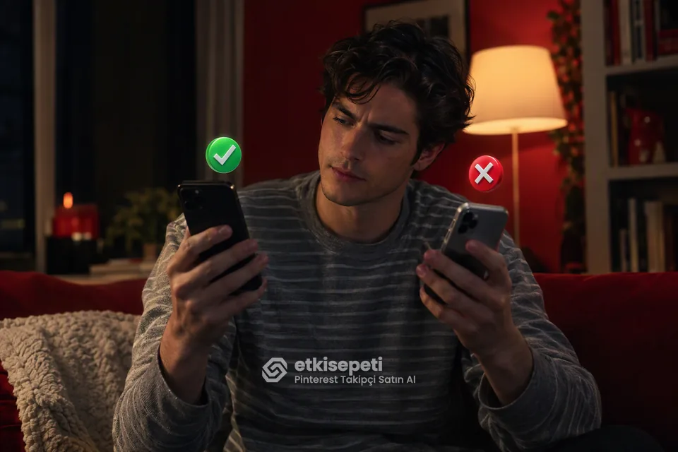 İki seçeneği karşılaştırarak Pinterest Takipçi için site seçen bir kullanıcı