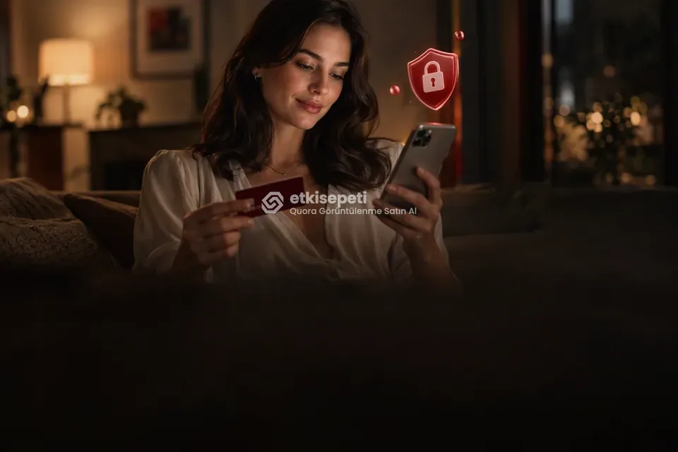 Kart ve telefonla güvenli ödeme yapan bir kullanıcı