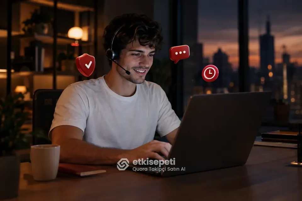 Destek uzmanı Quora Takipçi siparişlerini panelden takip ediyor
