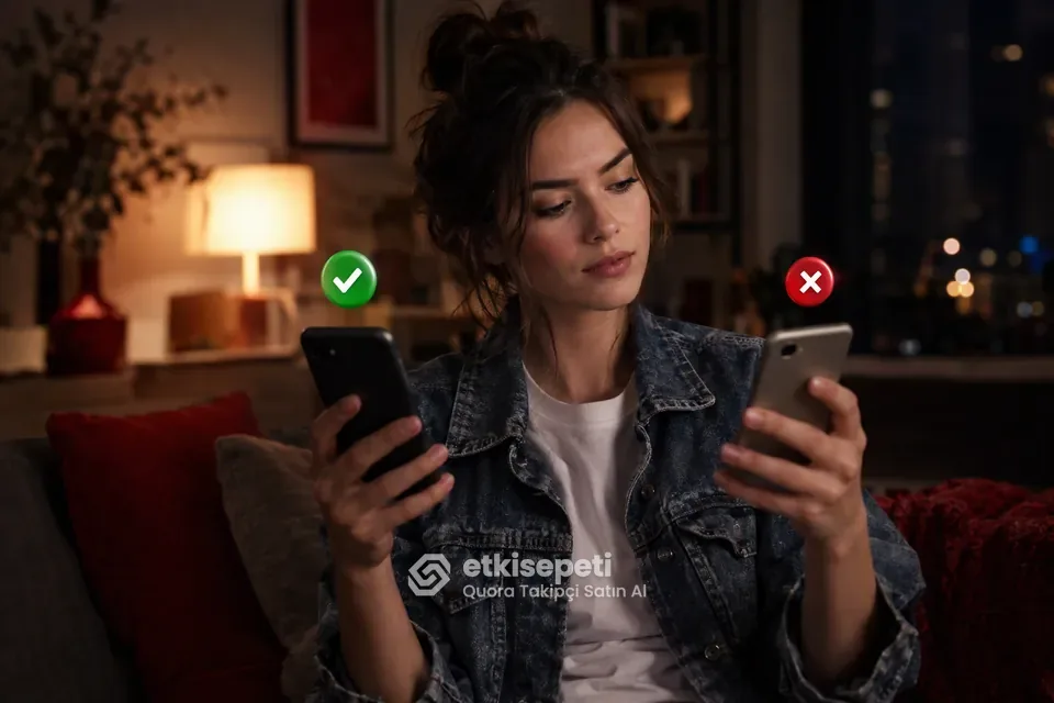 İki seçeneği karşılaştırarak Quora Takipçi için site seçen bir kullanıcı