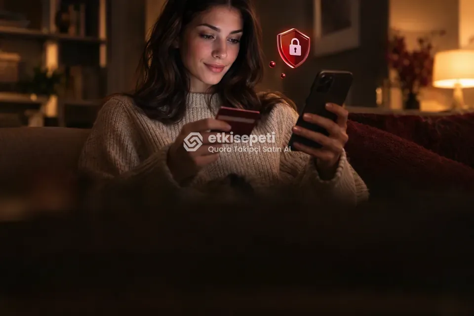 Kart ve telefonla güvenli ödeme yapan bir kullanıcı
