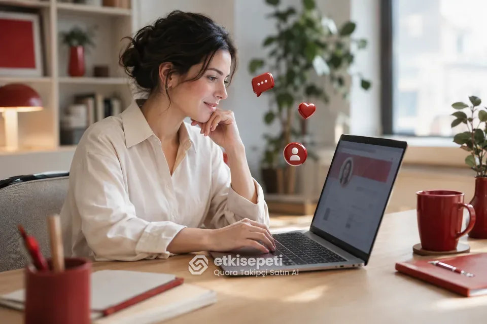 Quora takipçi satın al siparişi için tarayıcıda kendi Quora profil sayfasının adresini kopyalayan bir kullanıcı