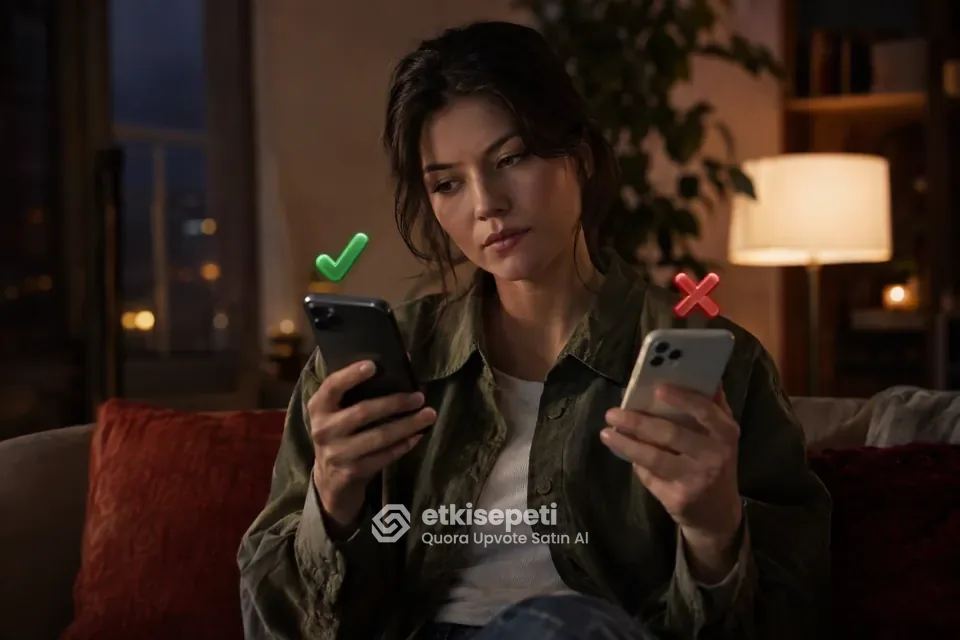 İki seçeneği karşılaştırarak Quora Upvote için site seçen bir kullanıcı