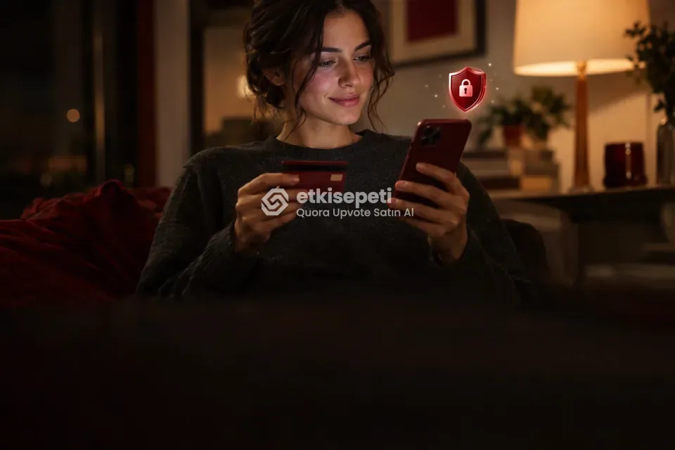 Kart ve telefonla güvenli ödeme yapan bir kullanıcı