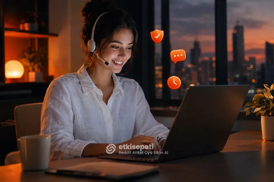 Destek uzmanı Reddit Anket Oyu siparişlerini panelden takip ediyor