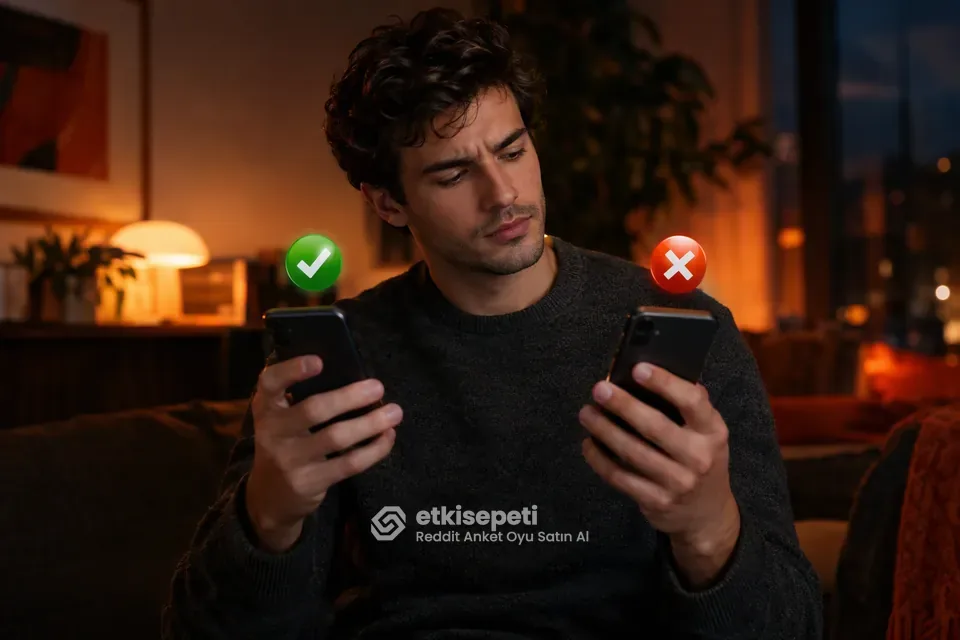 İki seçeneği karşılaştırarak Reddit Anket Oyu için site seçen bir kullanıcı