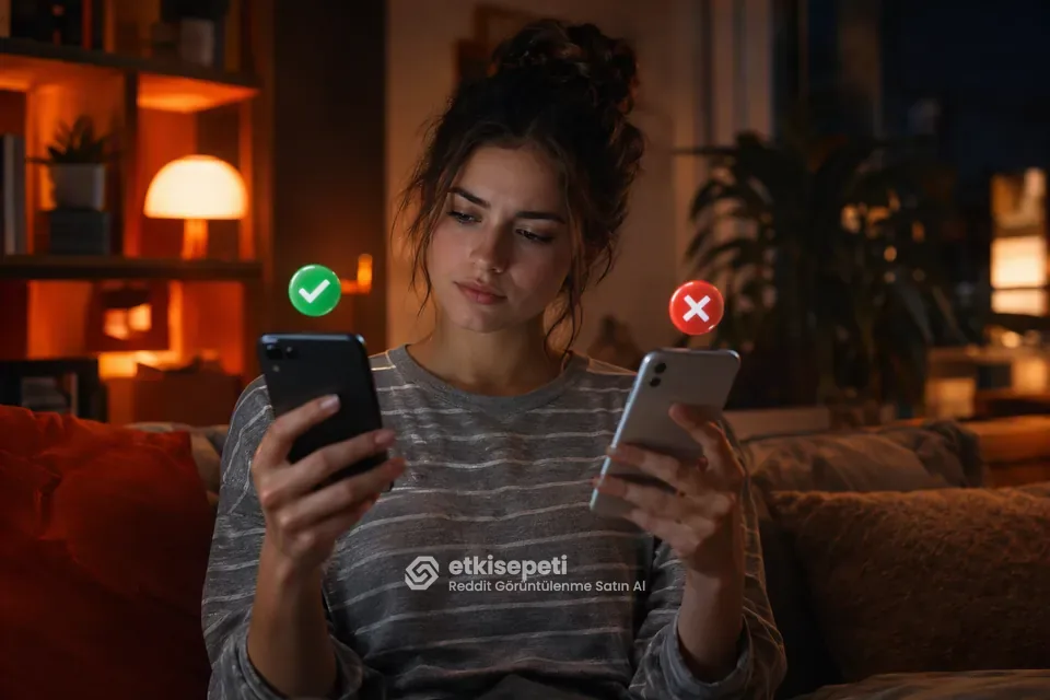 İki seçeneği karşılaştırarak Reddit Görüntülenme için site seçen bir kullanıcı