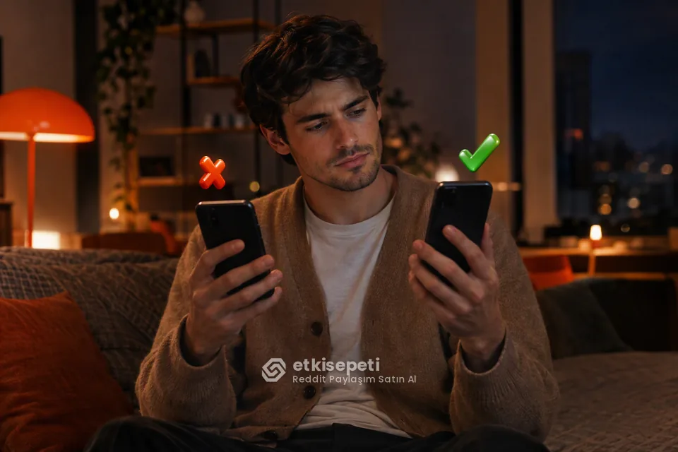 İki seçeneği karşılaştırarak Reddit Paylaşım için site seçen bir kullanıcı