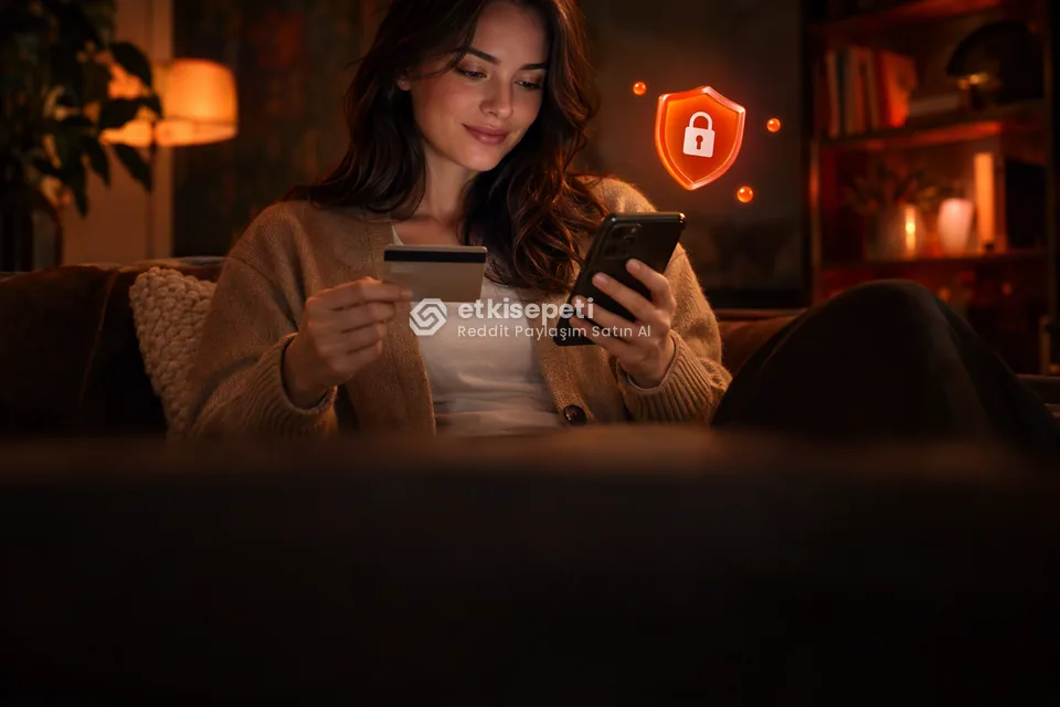Kart ve telefonla güvenli ödeme yapan bir kullanıcı