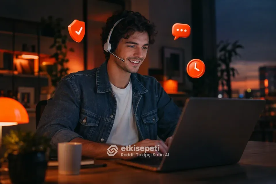 Destek uzmanı Reddit Takipçi siparişlerini panelden takip ediyor
