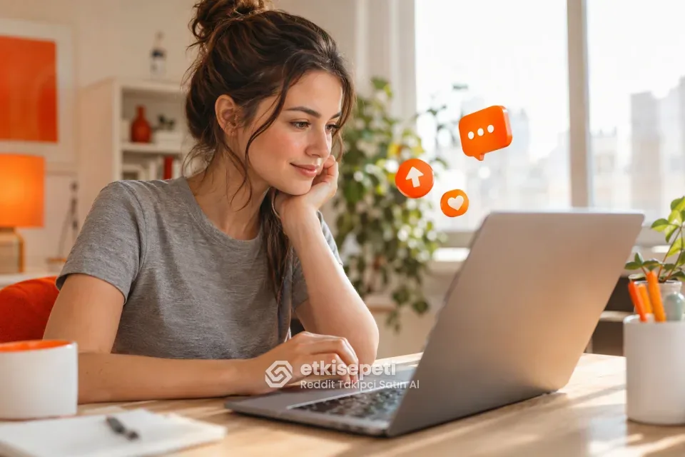 Reddit takipçi satın al siparişi için tarayıcıda kendi Reddit profil adresini kopyalayan genç bir kullanıcı