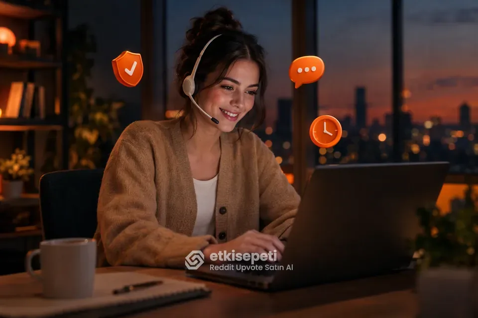 Destek uzmanı Reddit Upvote siparişlerini panelden takip ediyor