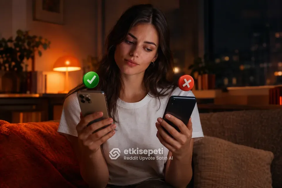 İki seçeneği karşılaştırarak Reddit Upvote için site seçen bir kullanıcı