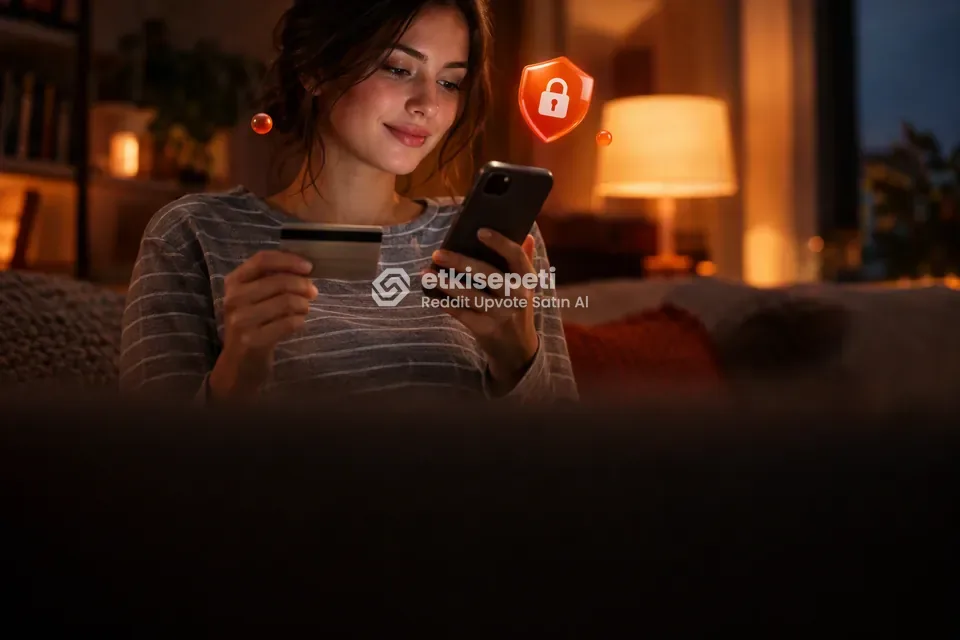 Kart ve telefonla güvenli ödeme yapan bir kullanıcı
