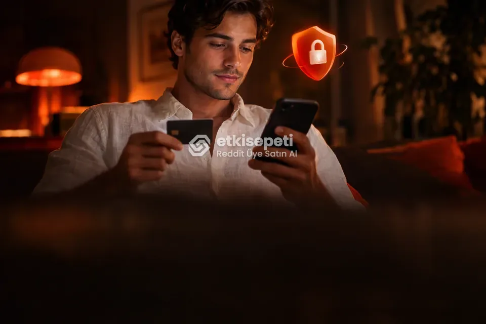 Kart ve telefonla güvenli ödeme yapan bir kullanıcı