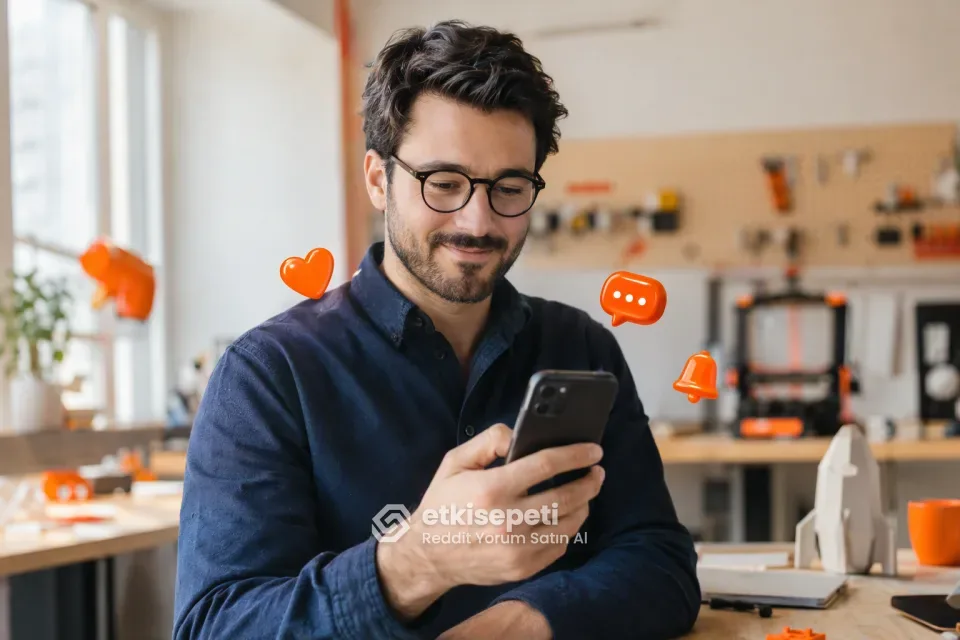 Yeni proje tanıtım gönderisine gelen Reddit yorumlarını telefonda takip eden girişimci