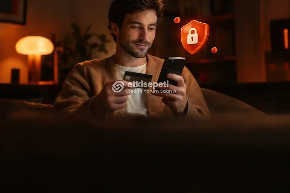 Kart ve telefonla güvenli ödeme yapan bir kullanıcı