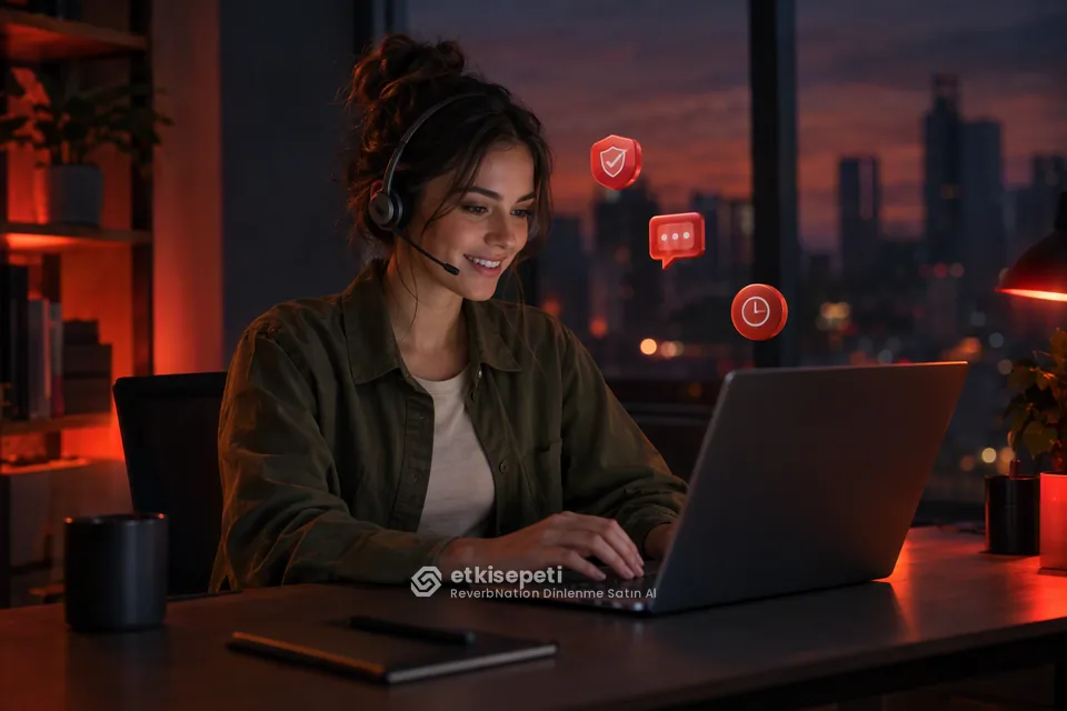 Destek uzmanı ReverbNation Dinlenme siparişlerini panelden takip ediyor