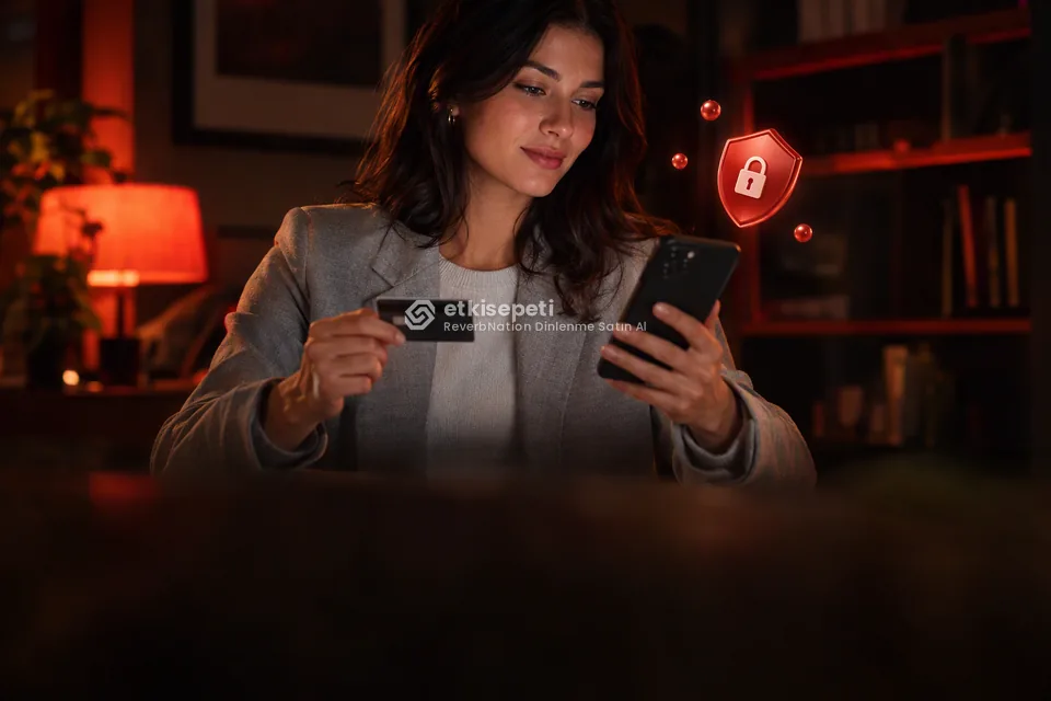 Kart ve telefonla güvenli ödeme yapan bir kullanıcı