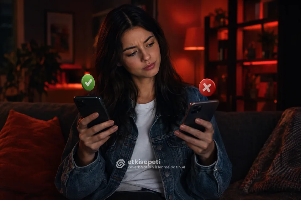 İki seçeneği karşılaştırarak ReverbNation İzlenme için site seçen bir kullanıcı
