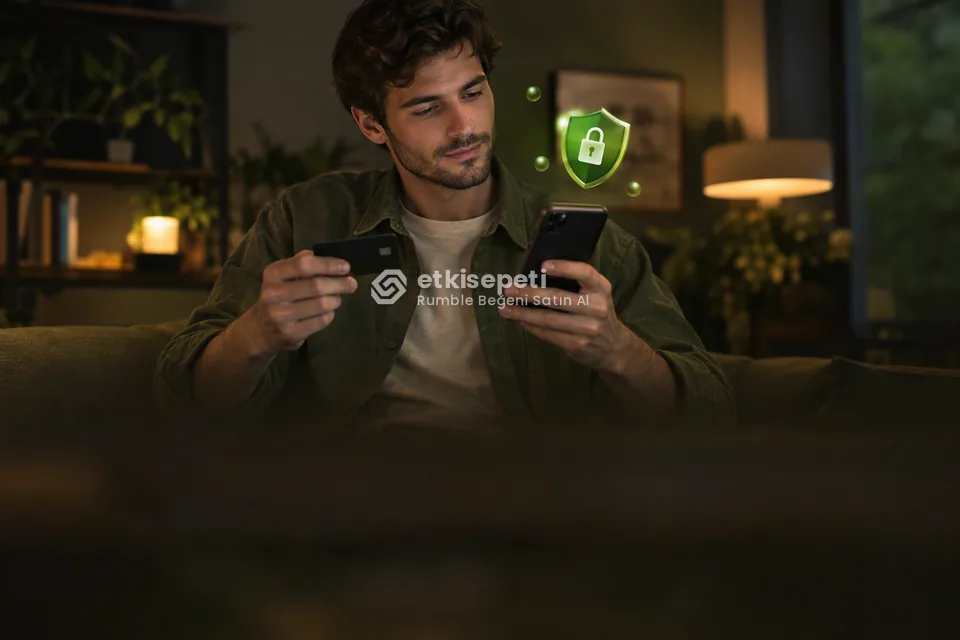 Kart ve telefonla güvenli ödeme yapan bir kullanıcı