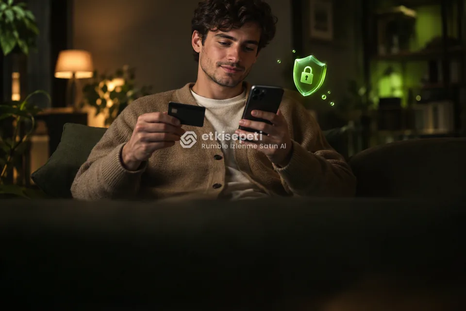 Kart ve telefonla güvenli ödeme yapan bir kullanıcı