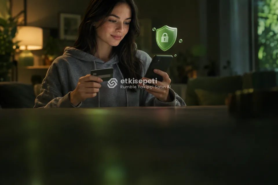 Kart ve telefonla güvenli ödeme yapan bir kullanıcı