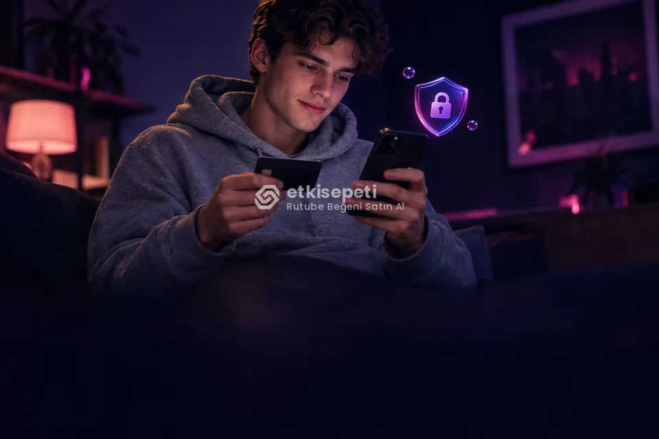 Kart ve telefonla güvenli ödeme yapan bir kullanıcı