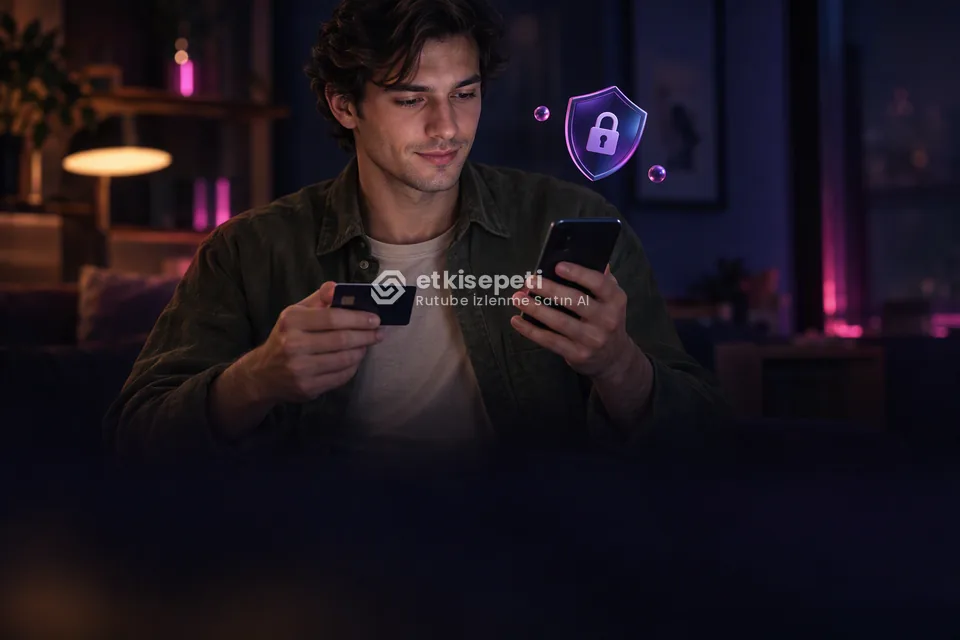 Kart ve telefonla güvenli ödeme yapan bir kullanıcı