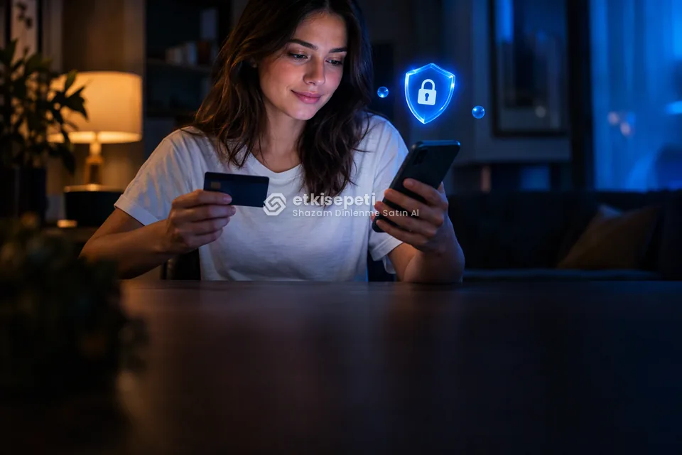 Kart ve telefonla güvenli ödeme yapan bir kullanıcı