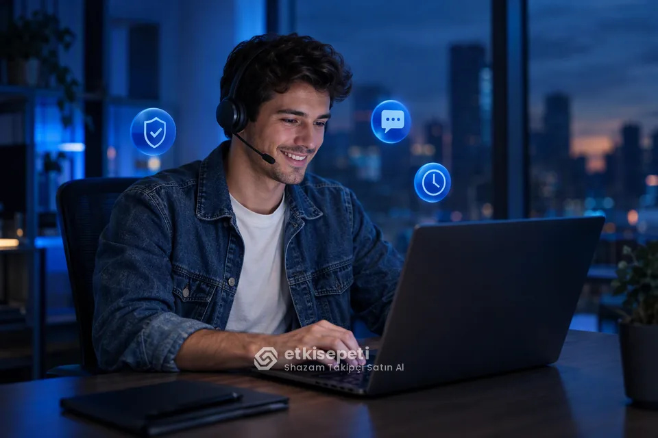 Destek uzmanı Shazam Takipçi siparişlerini panelden takip ediyor