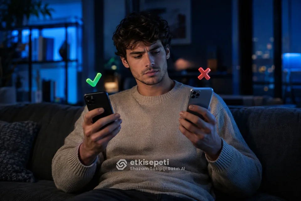 İki seçeneği karşılaştırarak Shazam Takipçi için site seçen bir kullanıcı