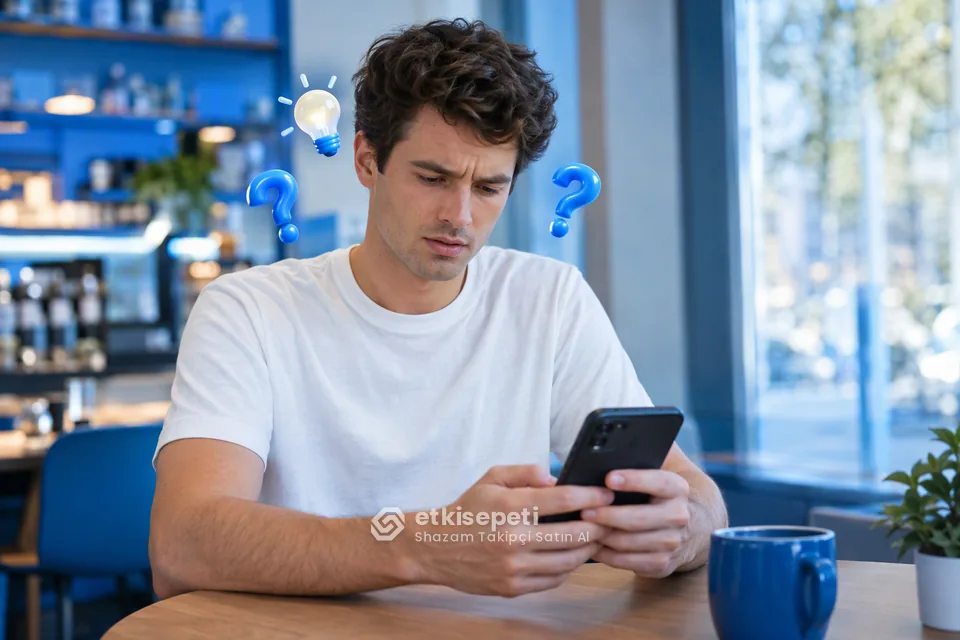 Shazam Takipçi satın almadan önce sorularını düşünen bir kullanıcı
