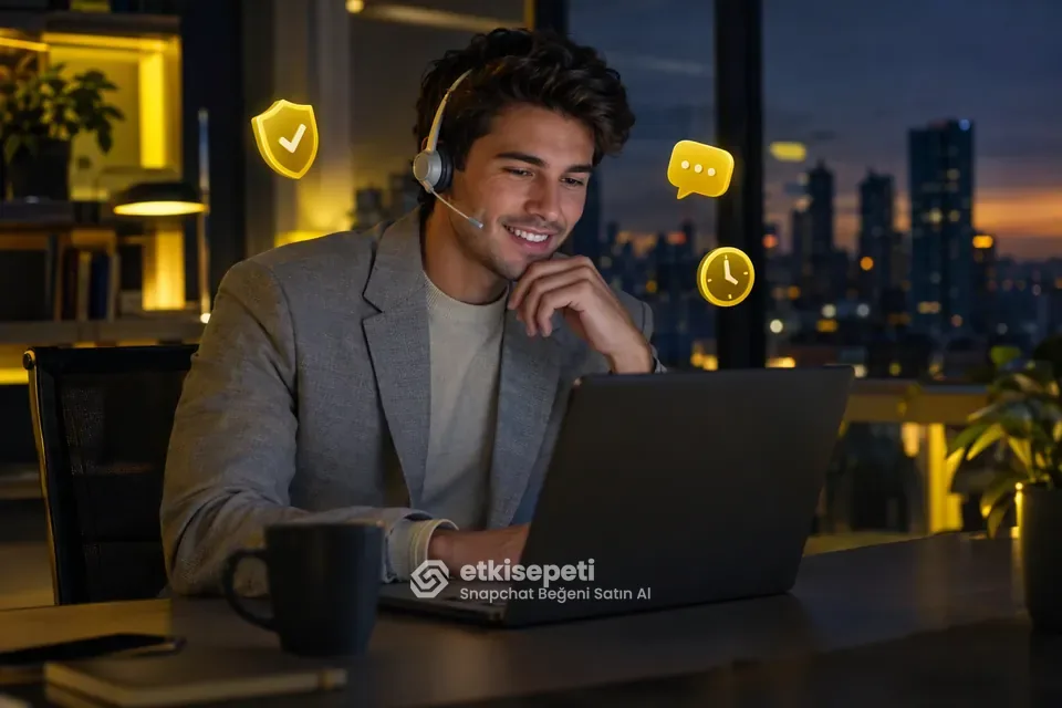 Destek uzmanı Snapchat Beğeni siparişlerini panelden takip ediyor