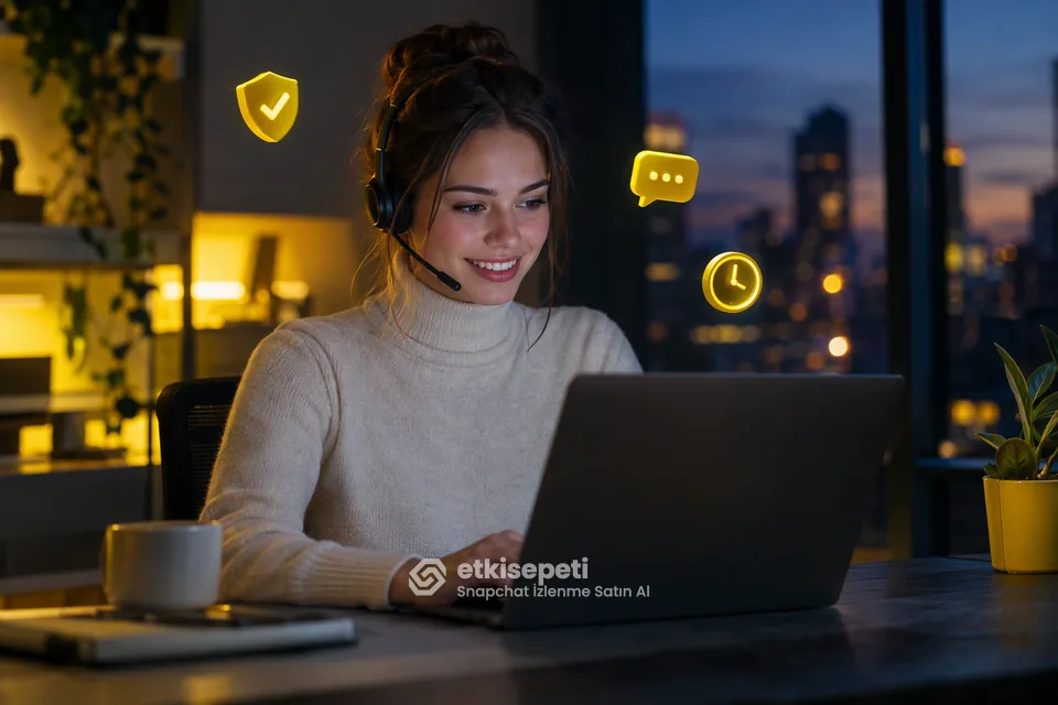 Destek uzmanı Snapchat İzlenme siparişlerini panelden takip ediyor