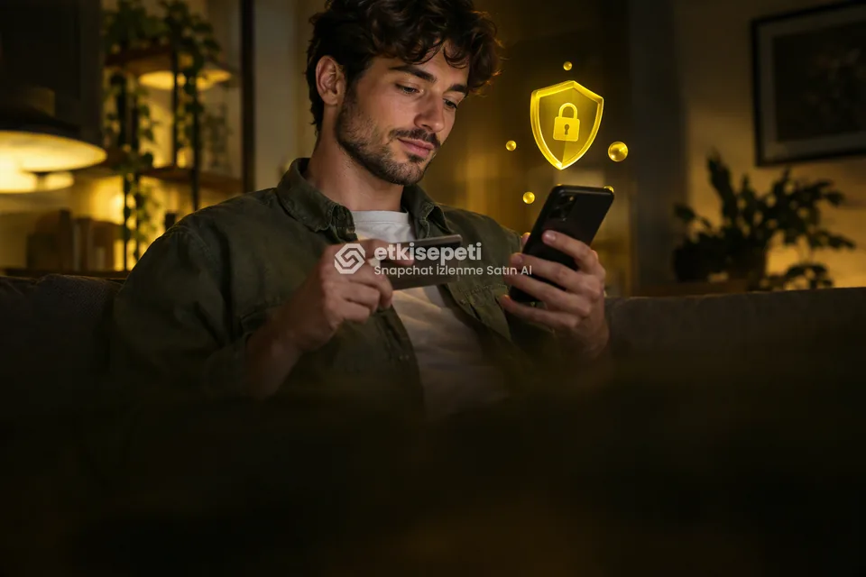 Kart ve telefonla güvenli ödeme yapan bir kullanıcı