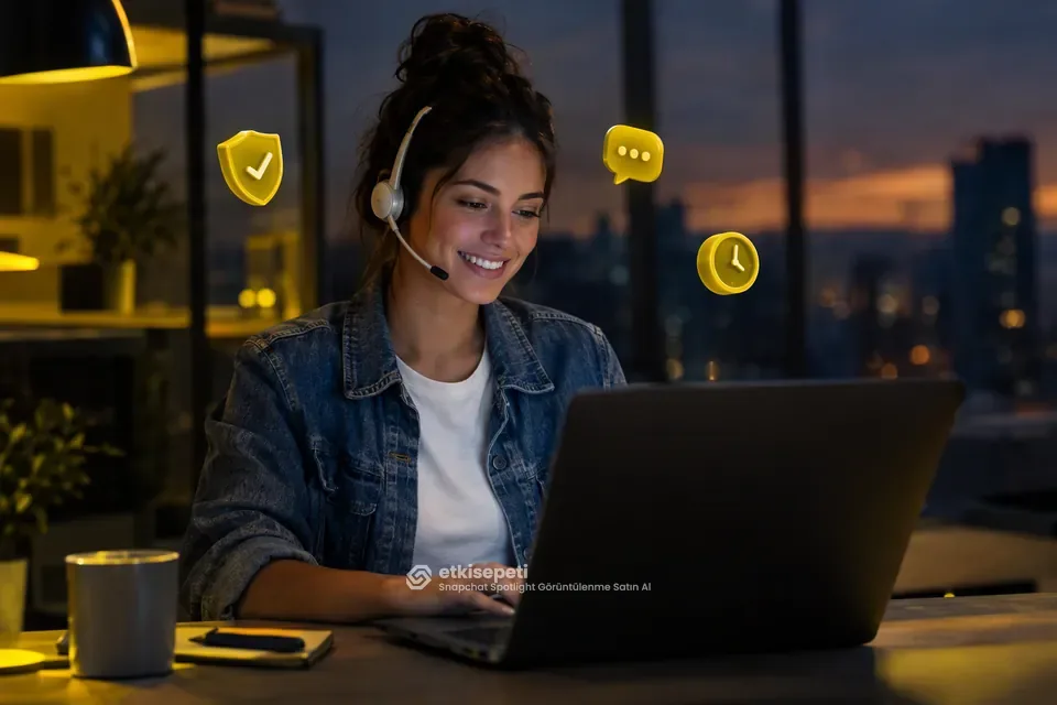 Destek uzmanı Snapchat Spotlight Görüntülenme siparişlerini panelden takip ediyor