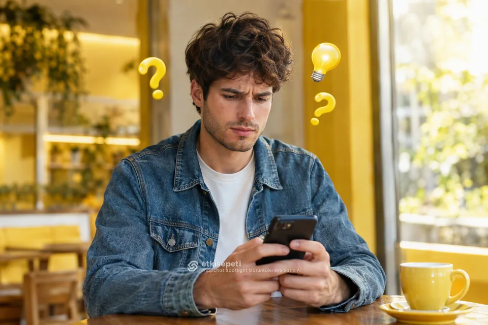 Snapchat Spotlight Görüntülenme satın almadan önce sorularını düşünen bir kullanıcı