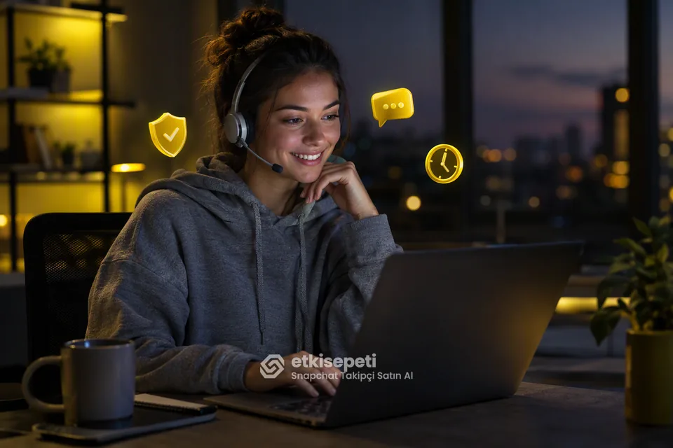 Destek uzmanı Snapchat Takipçi siparişlerini panelden takip ediyor
