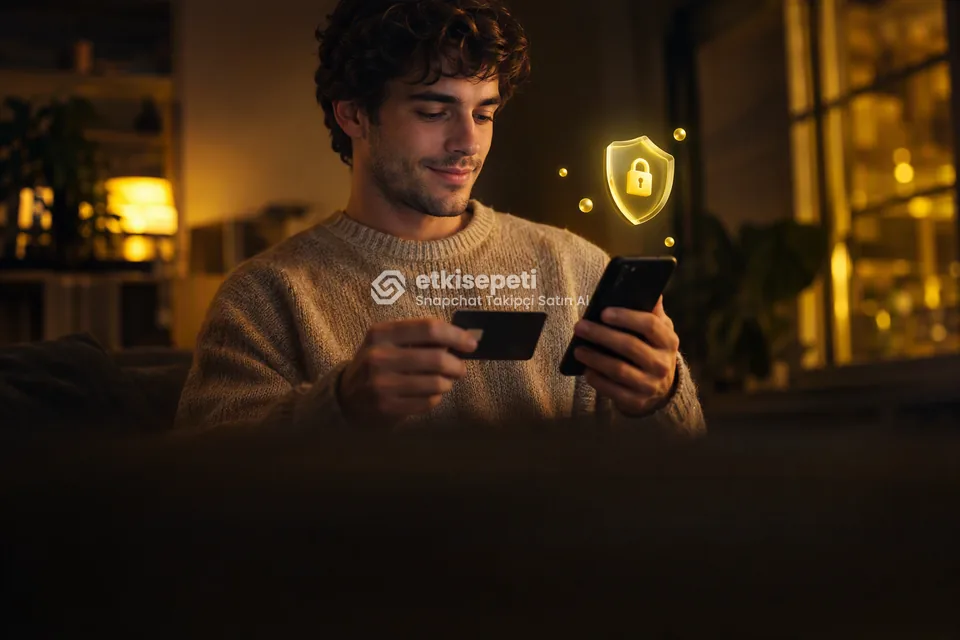 Kart ve telefonla güvenli ödeme yapan bir kullanıcı